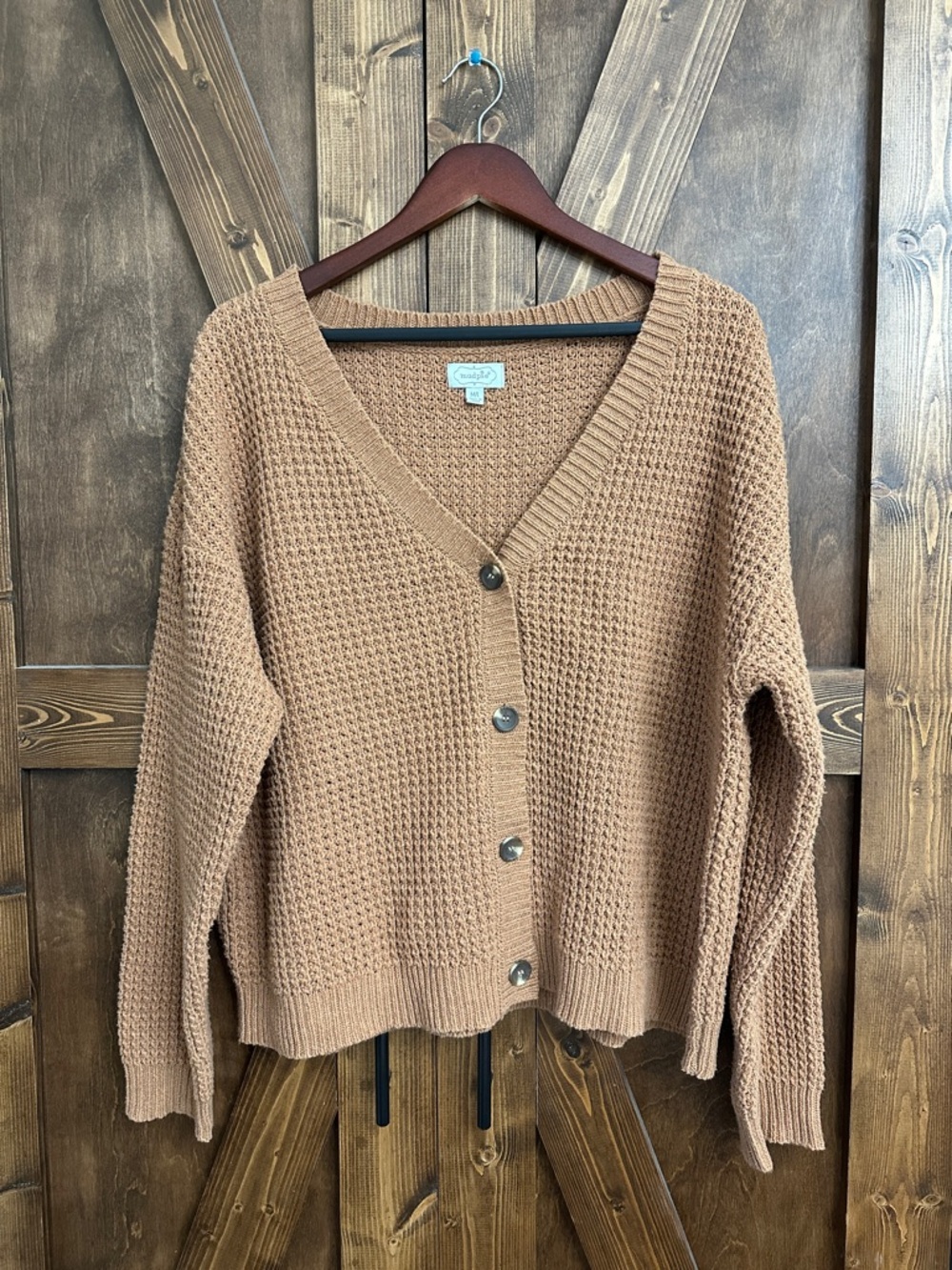 Mud Pie Waffle Knit V-Neck Button-Front Cardigan - Rust